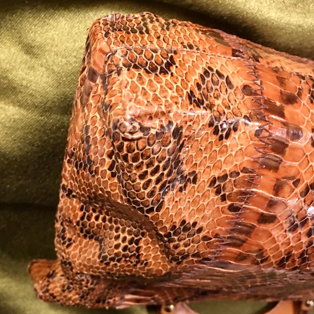 VINTAGE 1970s MASTERCRAFT LEATHER SNAKESKIN BAG ❤️ - Picture 6 of 9